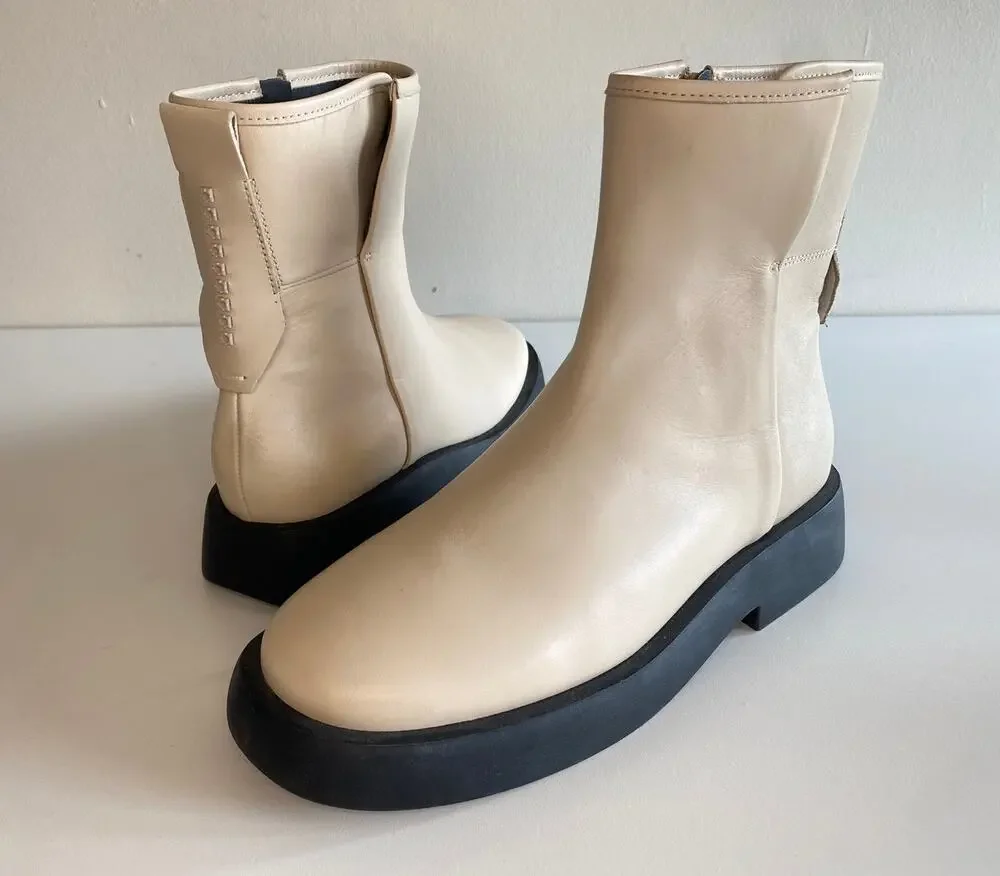 NEW FRANCO SARTO BOOTS BEIGE IVORY BLACK CHUNKY COMBAT ANKLE SIDE ZIPPER ETNA 2